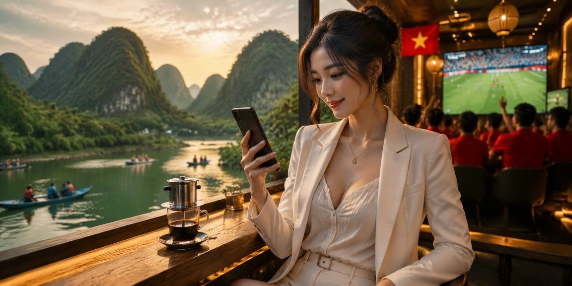 Nhóm bạn thưởng thức cà phê buổi tối tại Ninh Bình và theo dõi trận đấu esports trực tiếp